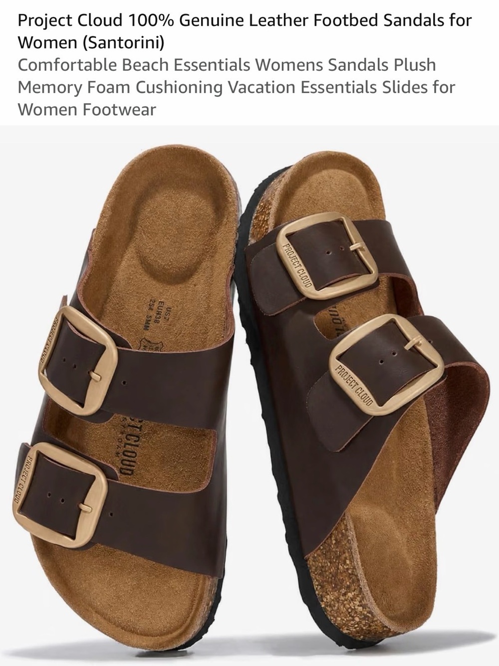 Project Cloud Women’s Brown Leather Triple-Buckle Sandals - new in box